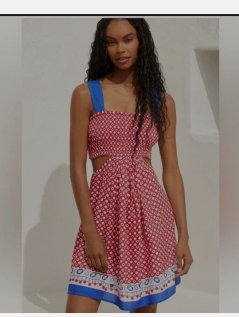 4th Of JULY Blue-Striped Red Sundress with Cutout